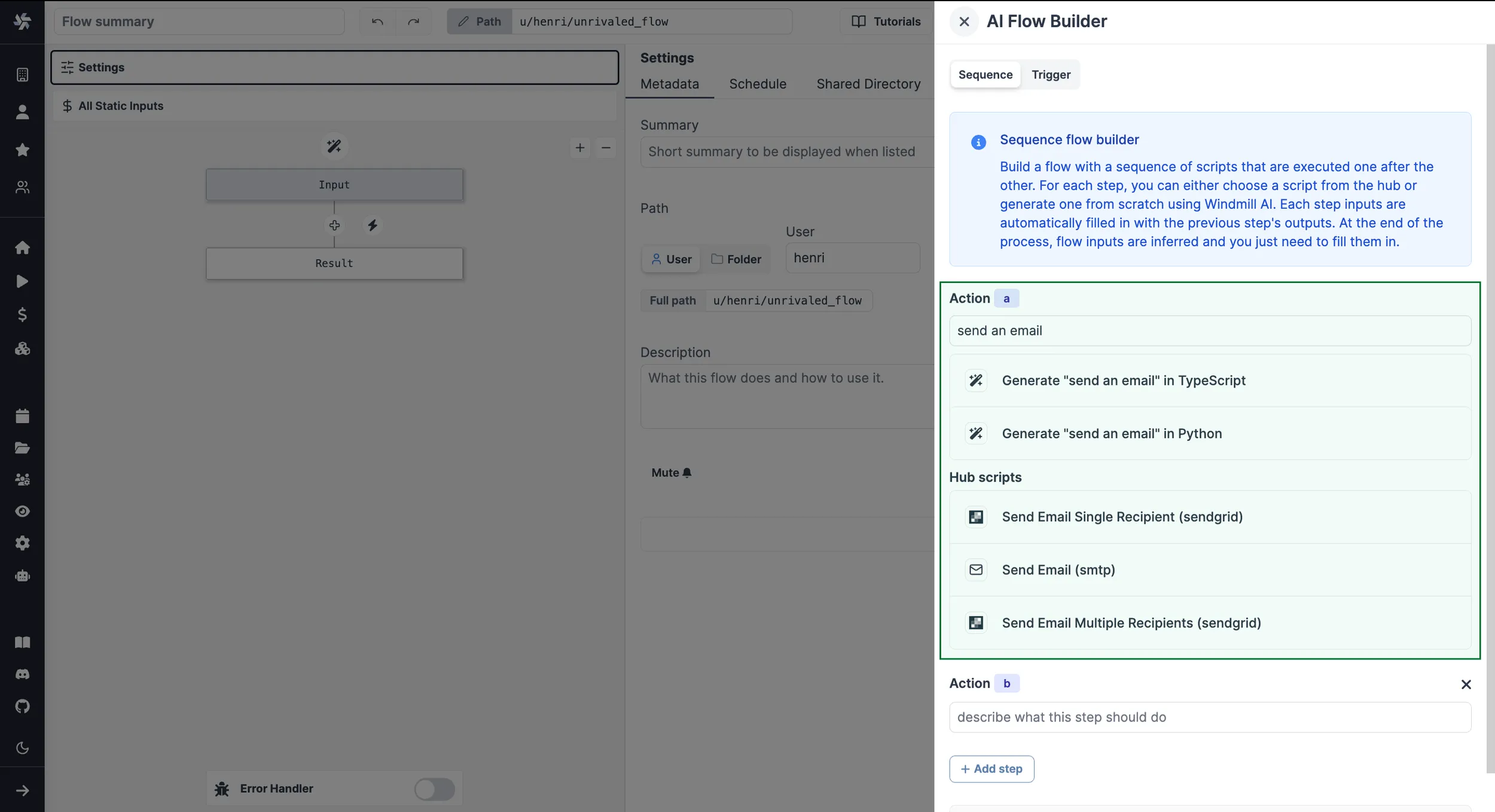 Flow builder step options