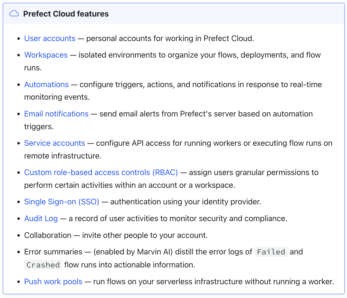 Prefect cloud features